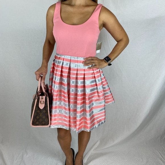 Aidan Mattox Dresses & Skirts - Aidan Mattox Pink Striped Flare Dress NWT